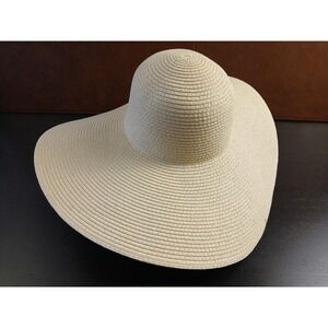 Lauren Conrad Womens Wide Brim Floppy Straw Sun Hat Cream Adjustable NWT
